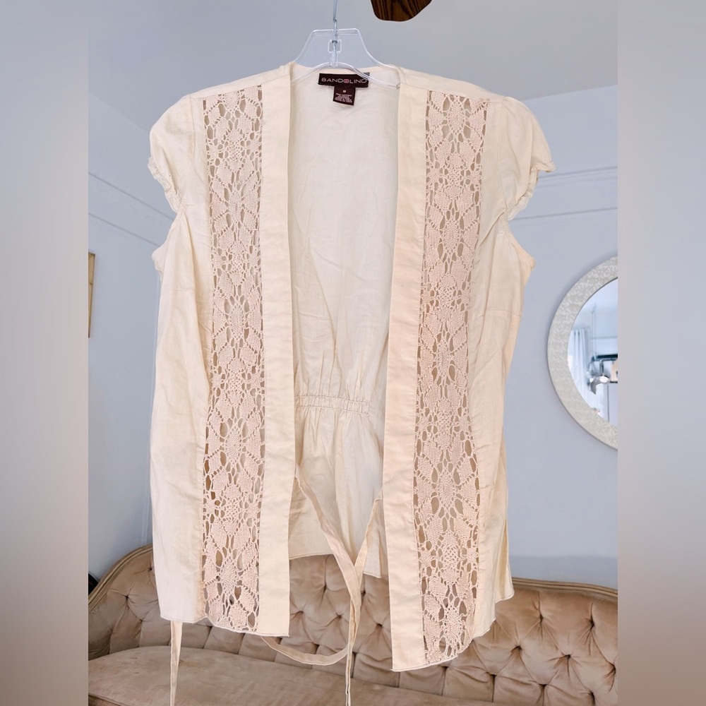 BANDOLINO Crochet Cotton Beige Top Size 8 NWOT